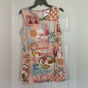 Paper Heart Fruit Print Shift Dress Large Linen Resort Tropical Europe Vacation